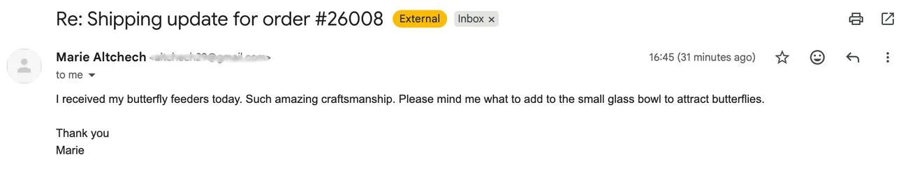 Customer feedback message