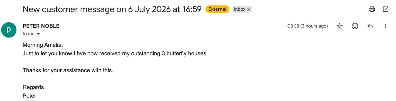 Customer feedback message