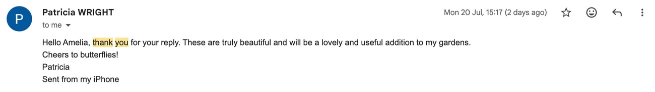 Customer feedback message