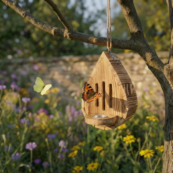 Butterfly House hanging from a garden tree